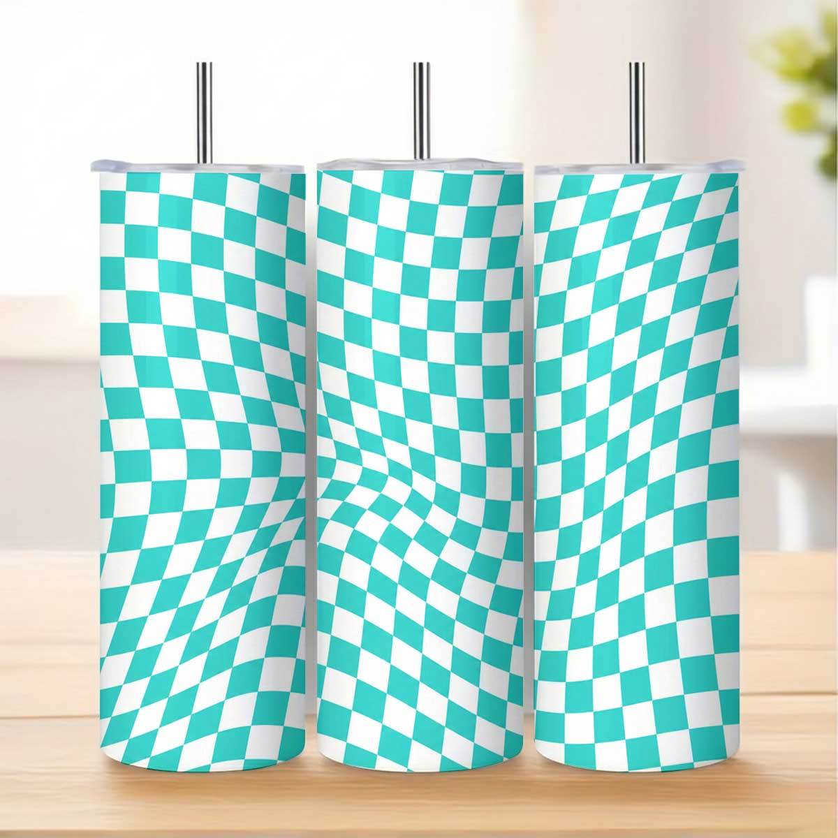 1pc 20oz Teal And White Checke - Tumbler 20Oz White recension och pris